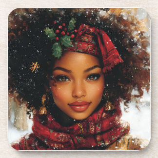 Winter Glow Afrocentric Queen – Holiday Art Bier Onderzetter