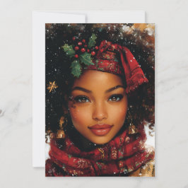 Winter Glow Afrocentric Queen – Holiday Art Feestdagenkaart