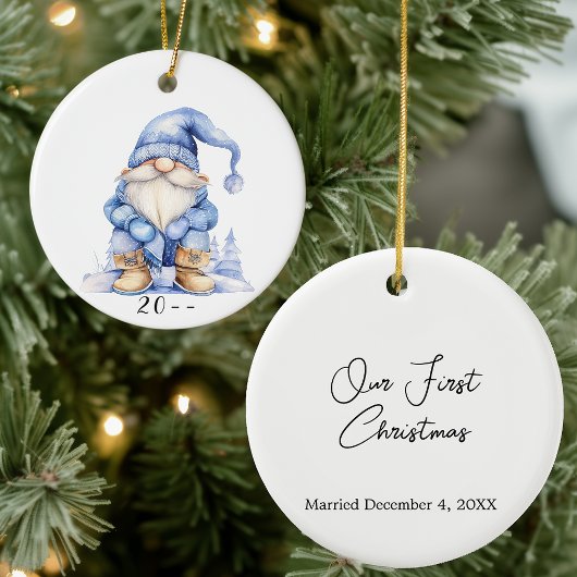 Winter Gnome onze eerste kerst Keramisch Ornament
