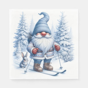 Winter Gnome Skiën met een konijn Servet