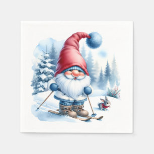 Winter Gnome Skiën met een konijn Servet