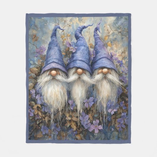 Winter Gnomes Purple Hats Flowers Fleece Deken (Voorkant)