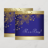 Winter Gold Blue Snowflakes Baby Boy Shower Kaart (Voorkant / Achterkant)