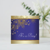 Winter Gold Blue Snowflakes Baby Boy Shower Kaart (Staand voorkant)