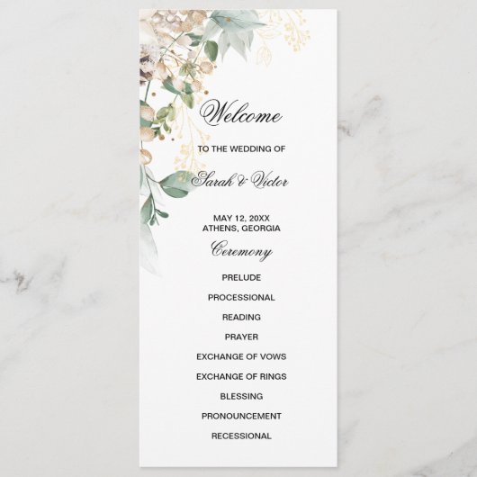 Winter Gold floral double side program card  Programma (Voorkant)