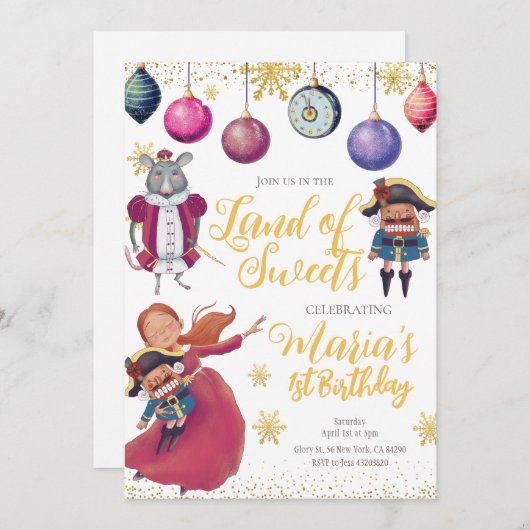 Winter Gold Nutcracker Anniversaire Invitation (Devant / Derrière)