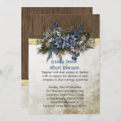 Winter Gold Ribbon Blue Floral Wedding Invitation (Devant / Derrière)
