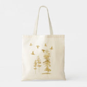 Winter Gold Trees en vogels Tote Bag (Achterkant)