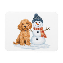 Winter Goldendoodle Dog Cute Snowman Magneet
