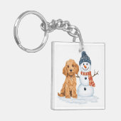 Winter Goldendoodle Dog Cute Snowman Sleutelhanger (Voorkant Links)