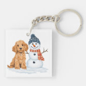 Winter Goldendoodle Dog Cute Snowman Sleutelhanger (Achterkant)