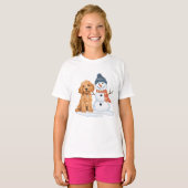 Winter Goldendoodle Dog Cute Snowman T-shirt (Voorkant volledig)