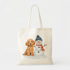 Winter Goldendoodle Dog Cute Snowman Tote Bag