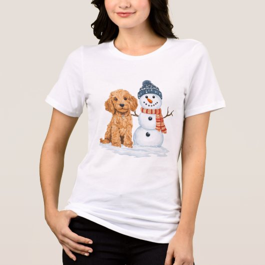 Winter Goldendoodle Dog Cute Snowman Tri-Blend Shirt (Voorkant)
