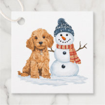 Winter Goldendoodle hond schattige sneeuwman