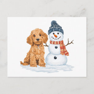 Winter Goldendoodle hond schattige sneeuwman Briefkaart