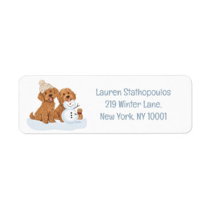 Winter Goldendoodle Hond Schattige Sneeuwman Etiket