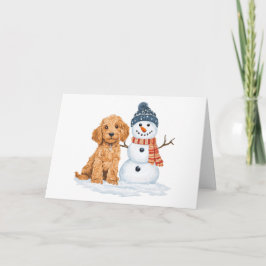 Winter Goldendoodle Hond Schattige Sneeuwman Kaart