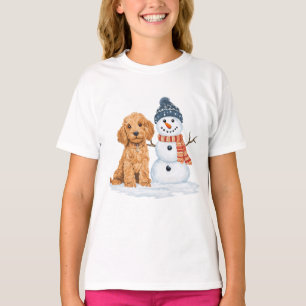 Winter Goldendoodle Hond Schattige Sneeuwman T-shirt