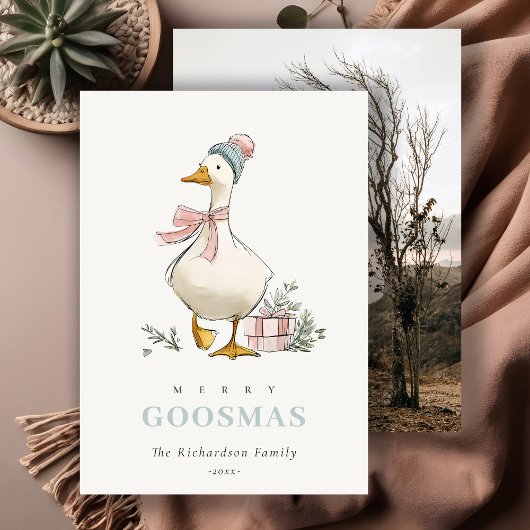 Winter Goose Christmas Funny Merry Goosmas Photo Feestdagenkaart