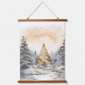 Winter Goud en Grijs Bos Bomen Sneeuw Sparkle Hangend Wandkleed (Voorkant 3)