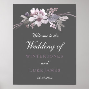Winter Gray Floral Waterverf Wedding Poster