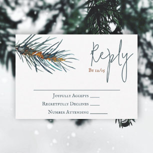 Winter Green Pine Needles Wedding RSVP Card Advieskaart