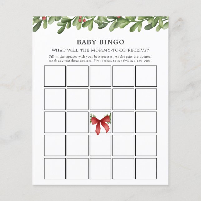 Winter Greenery Baby Bingo Game Kaart (Voorkant)
