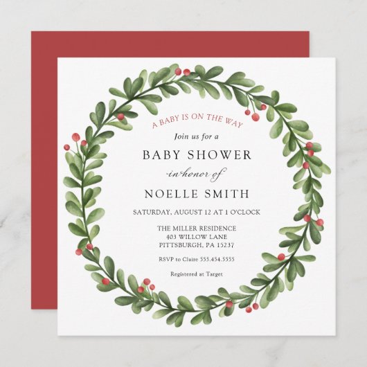 Winter Greenery Baby shower Kaart (Voorkant / Achterkant)