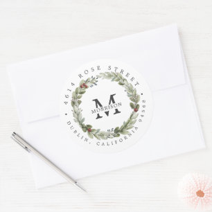 Winter Greenery   Boho Botanical Return Address Ronde Sticker