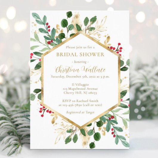 Winter Greenery Bridal Shower Invitations Kaart