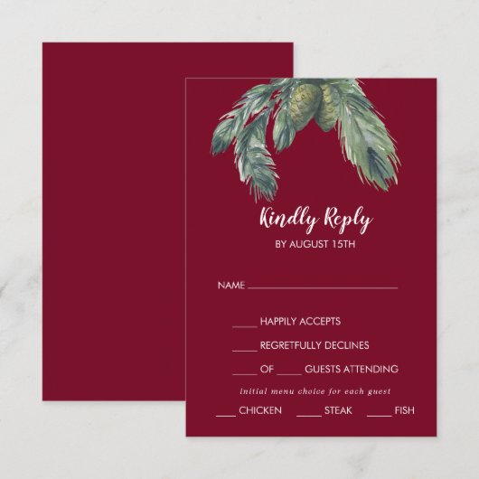 Winter Greenery Burgundy Menu Choice Weddenschap R (Voorkant / Achterkant)