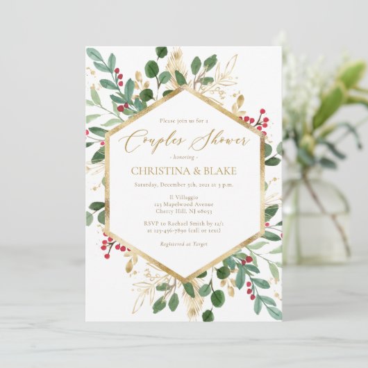 Winter Greenery Couples Shower Invitations (Debout devant)