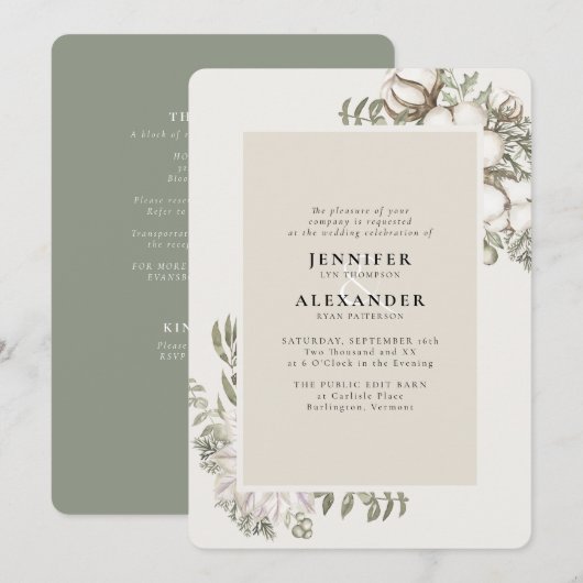 Winter Greenery Floral Green RSVP QR Code Weddensc Kaart (Voorkant / Achterkant)