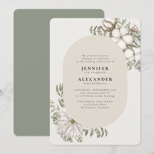 Winter Greenery Floral Oval Wedding Kaart (Voorkant / Achterkant)