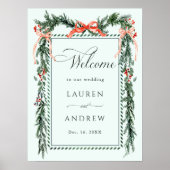 Winter Greenery Garland Wedding Welcome Mint Green Poster (Voorkant)
