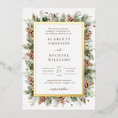 Winter Greenery Gold Foil Mariage Invitations (Recto)