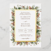 Winter Greenery Gold Foil Wedding Invitations Folie Uitnodiging (Voorkant)
