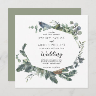 Winter Greenery Informal Wedding Invitation Kaart