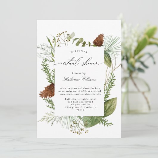 Winter Greenery Invitation Baby shower virtuel (Debout devant)