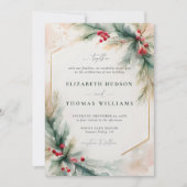 Winter Greenery Kerst Rood Elegante bruiloft Kaart (Voorkant)