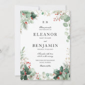 Winter Greenery Kerstbruiloft Uitnodiging (Voorkant)