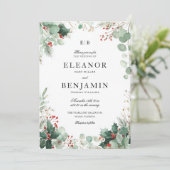 Winter Greenery Kerstbruiloft Uitnodiging (Staand voorkant)