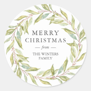 Winter Greenery Leaves Wreate Kerstmis Ronde Sticker