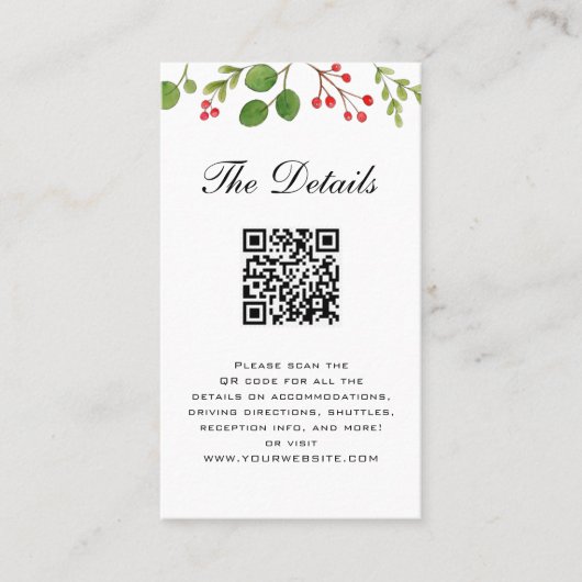Winter Greenery Mariage Carte de détails avec code (Devant)
