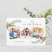 Winter Greenery minimal 3 Foto's aan de wereld Feestdagenkaart (Staand voorkant)