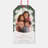 Winter Greenery Mistletoe Afgeronde Foto Kerstmis Cadeaulabel (Voorkant)