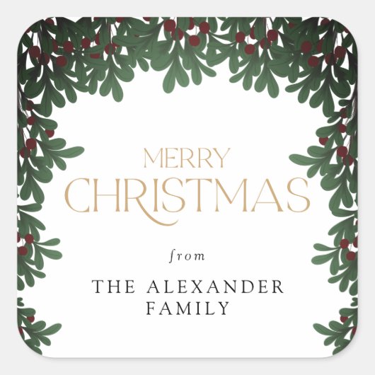 Winter Greenery Mistletoe Kerstmis Vierkante Sticker (Voorkant)