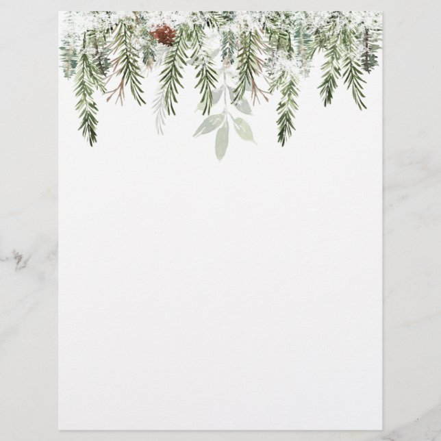 Winter Greenery Pine Cone Snow Letterhead Briefhoofd (Voorkant)