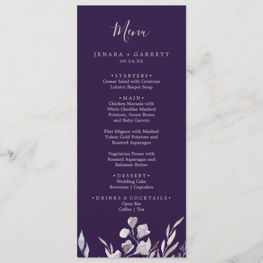 Winter Greenery | Plum Wedding Dinner Menu (Voorkant)